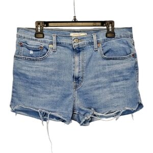 Levi Strauss Red Label Distressed  High Rise Denim Shorts Raw Hem Size 33